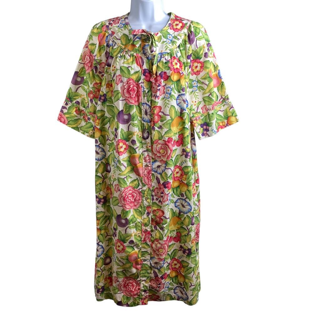 Vintage Carole Rainbow Floral Button Up Dress‎ Size S Loungewear Kaftan Retro
